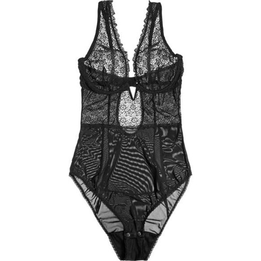 Penguin lace and stretch-mesh plunge bodysuit net-a-porter szary stretch
