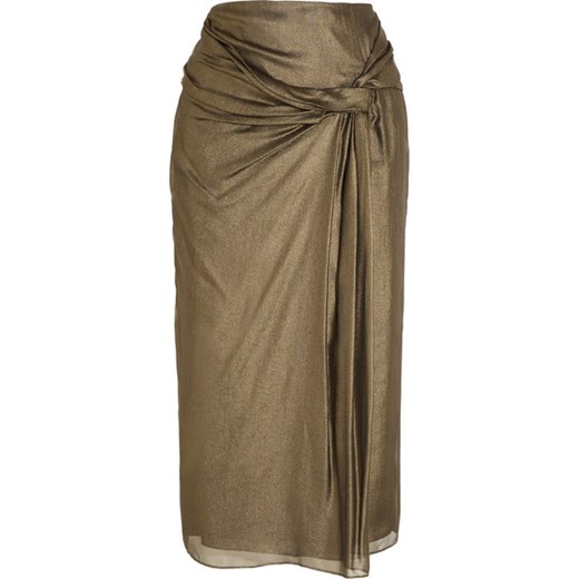 Draped metallic silk-crepe skirt net-a-porter brazowy spódnica