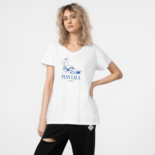 Damski t-shirt z nadrukiem PLNY LALA Ambrosia V-Neck White Tee S Sportstylestory.com wyprzedaż
