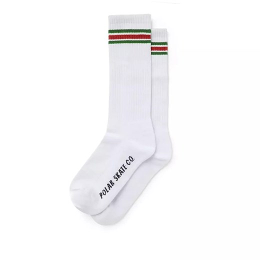 Skarpety Polar Stripe Long (white/green/red) 39-42 Polar Skate Co rozmiar uniwersalny Śledź Shop – specjalistyczny sklep deskorolkowy