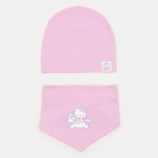 Sinsay - Komplet: czapka i chustka Hello Kitty - Fioletowy Sinsay 6-9 miesięcy wyprzedaż Sinsay