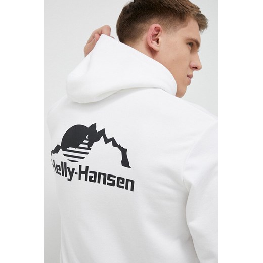 Helly Hansen bluza YU HOODIE 2.0 męska kolor biały z kapturem gładka 53582 ze sklepu ANSWEAR.com w kategorii Bluzy męskie - zdjęcie 150629796