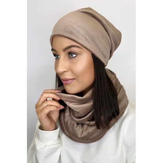 Mocca welurowy komplet czapka i komin - Uniwersalny Ivon Uniwersalny Moda Dla Ciebie