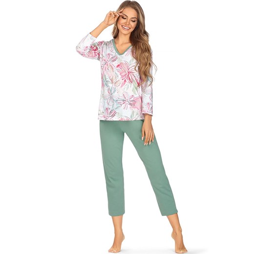 Gala zielona wzorzysta piżama z rękawami 7/8 i nogawkami 7/8, Kolor zielony-wzór, Rozmiar S, Wies-MANN ze sklepu Intymna w kategorii Piżamy damskie - zdjęcie 150641338