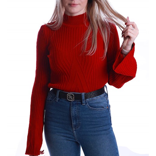 Śliczna czerwona bluzka z szerokimi rękawami /E2-1 UB447 T?/ ze sklepu Pantofelek24.pl w kategorii Swetry damskie - zdjęcie 150641657