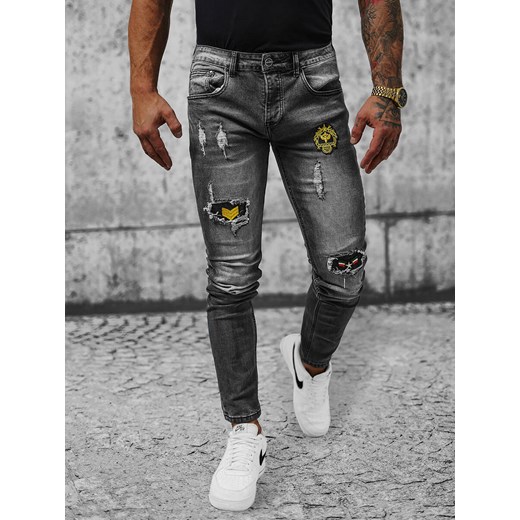 Spodnie jeansowe męskie szare OZONEE NB/MP0167G ze sklepu ozonee.pl w kategorii Jeansy męskie - zdjęcie 150646019