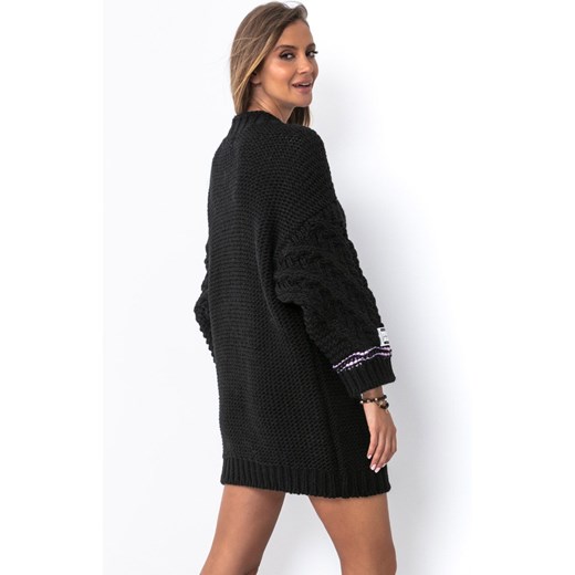 Długi sweter one size jak sukienka z wełną i alpaką w kolorze czarnym F1495, Fobya one size okazyjna cena Primodo