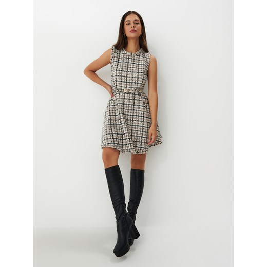 Mohito - Tweedowa mini sukienka - Kremowy Mohito 42 okazyjna cena Mohito