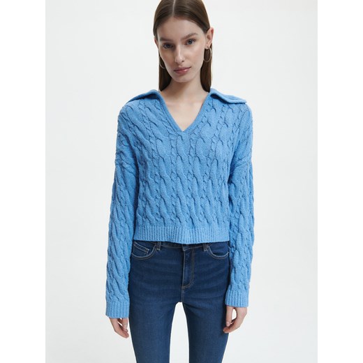 Reserved - Sweter o warkoczowym splocie - Niebieski Reserved M Reserved