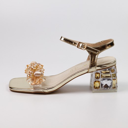 Złote silikonowe sandały damskie na obcasie z kryształami, transparent Dia 36 suzana.pl wyprzedaż