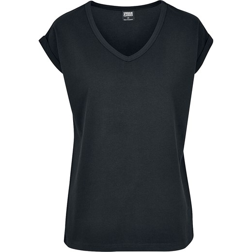 Urban Classics - Ladies Round V-Neck Extended Shoulder Tee - T-Shirt - czarny XS, S, M, L, XL, XXL, 4XL EMP