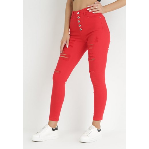 Czerwone Jeansy Skinny na Guziki Arru ze sklepu Born2be Odzież w kategorii Jeansy damskie - zdjęcie 150808146
