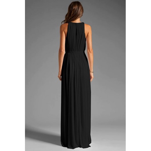 Sukienka IVET czarna z tkaniny z okrągłym dekoltem maxi 