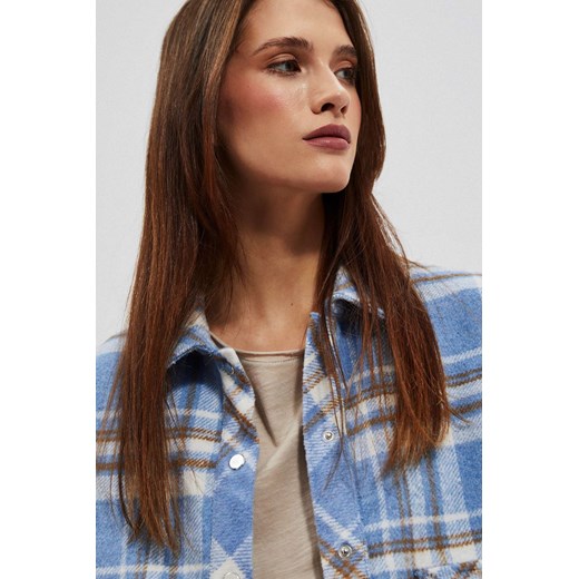Koszulowa kurtka w kratę niebieska ze sklepu Moodo.pl w kategorii Kurtki damskie - zdjęcie 150829948