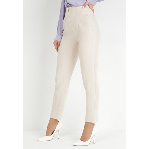 Jasnobeżowe Spodnie Cygaretki z Imitacją Kieszeni Anilnig ze sklepu Born2be Odzież w kategorii Spodnie damskie - zdjęcie 150830297