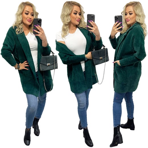 PŁASZCZ Z ALPAKI OVERSIZE - PLUS SIZE DUŻY ROZMIAR 44-54 BUTELKOWA ZIELEŃ Katmandi one size katmandi.pl