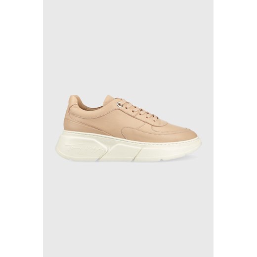 Tommy Hilfiger sneakersy skórzane FW0FW06855 CHUNKY LEATHER SNEAKER kolor beżowy ze sklepu ANSWEAR.com w kategorii Buty sportowe damskie - zdjęcie 150852329