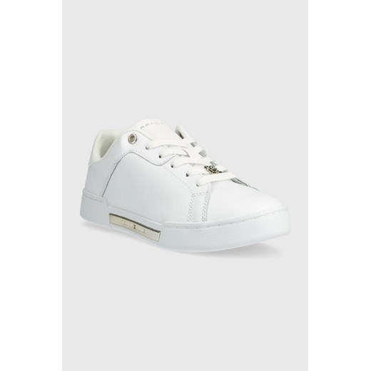 Buty sportowe damskie białe Tommy Hilfiger sneakersy sznurowane płaskie skórzane 