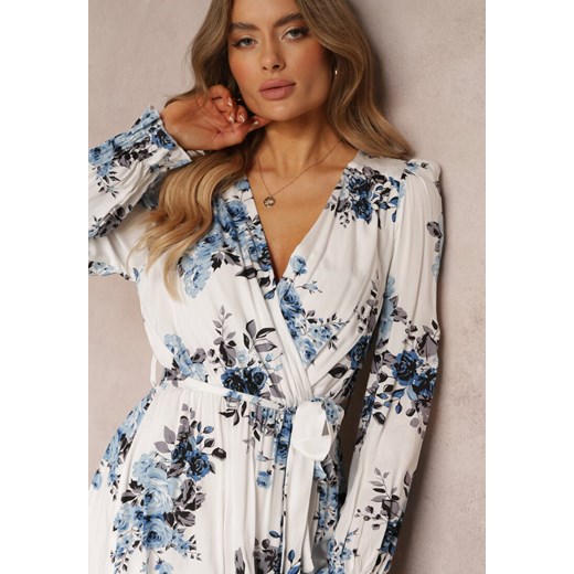 Biała Kopertowa Sukienka Rozkloszowana w Kwiaty Leonah Renee XL/XXL promocyjna cena Renee odzież