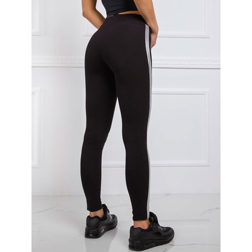 Czarno-srebrne legginsy sportowe basic z lampasami Dramond S dramond.pl