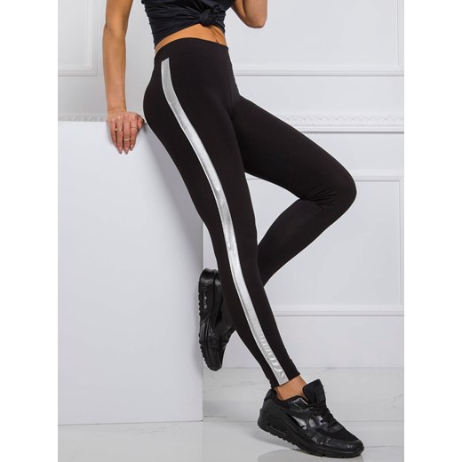 Czarno-srebrne legginsy sportowe basic z lampasami Dramond L dramond.pl