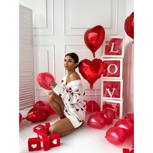 SWETERKOWY KARDIGAN HEART MIELCZARKOWSKI POLSKI PRODUKT  -  BIAŁY + CZERWONE Mielczarkowski UNIWERSALNY STYLOWO