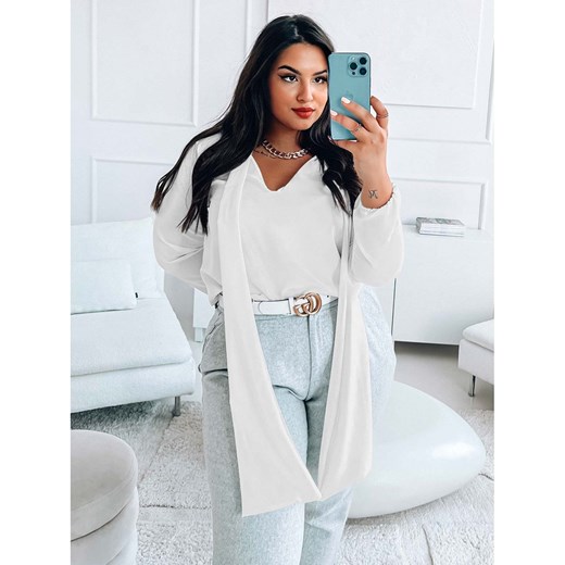 Bluzka PLUS SIZE z wiązaniem przy dekolcie - PARILLA - biała Magmac one size magmac.pl