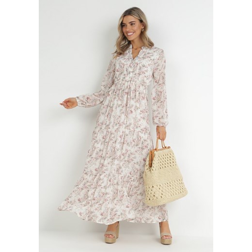 Biała Sukienka Maxi ze Sznurkiem w Talii i Falbaną na Dole Zailee ze sklepu Born2be Odzież w kategorii Sukienki - zdjęcie 150934415