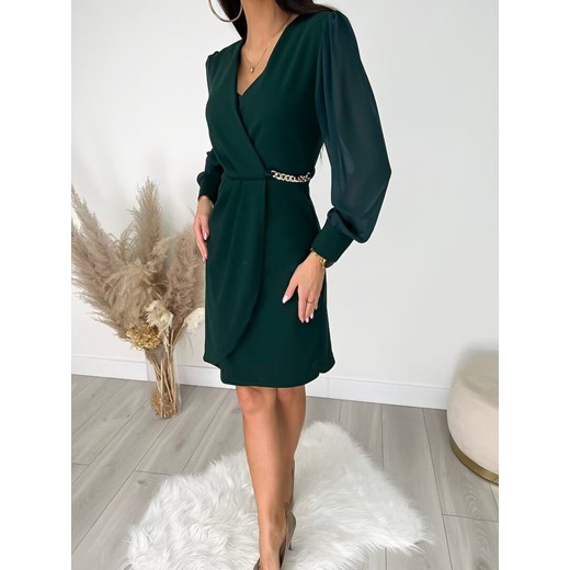 Ciemnozielona Kopertowa Sukienka z Łańcuszkiem ze sklepu ModnaKiecka.pl w kategorii Sukienki - zdjęcie 150958165