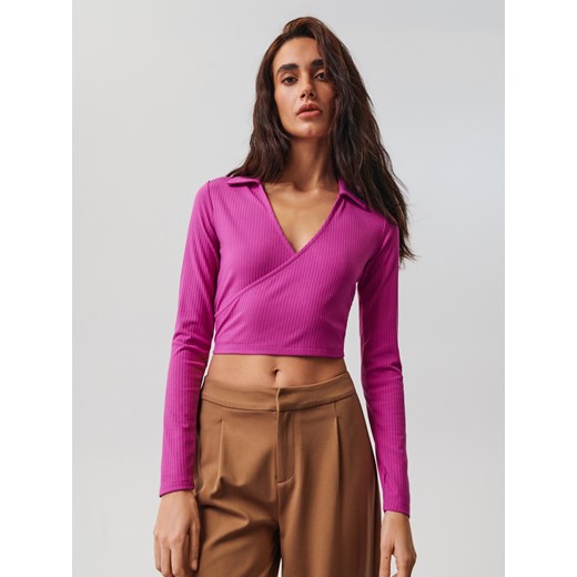 Sinsay - Crop top w prążki - Fioletowy Sinsay XL Sinsay