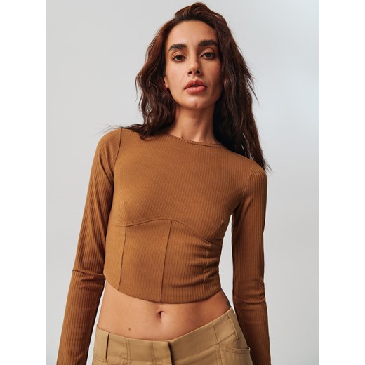 Sinsay - Crop top w prążki - Beżowy Sinsay L Sinsay