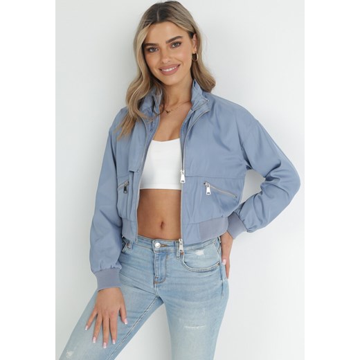 Niebieska Kurtka Przejściowa ze Stójką Alateia XL wyprzedaż Born2be Odzież