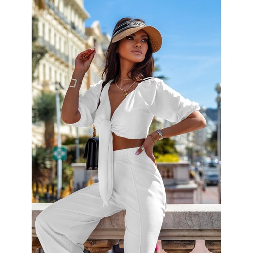 Komplet top wiązany i spodnie - GALAPAGOS - biały Magmac one size wyprzedaż magmac.pl