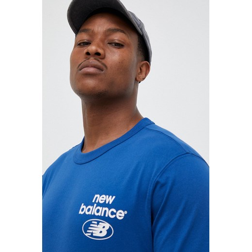 New Balance t-shirt bawełniany kolor niebieski z nadrukiem ze sklepu ANSWEAR.com w kategorii T-shirty męskie - zdjęcie 151016176