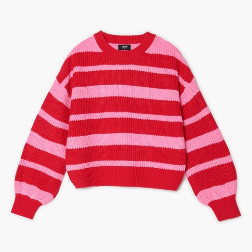Cropp - Sweter w czerwono-różowe paski - Czerwony Cropp S Cropp