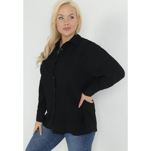 Czarna Koszula z Bawełny na Guziki Trasov ze sklepu Born2be Odzież w kategorii Koszule damskie - zdjęcie 151046205