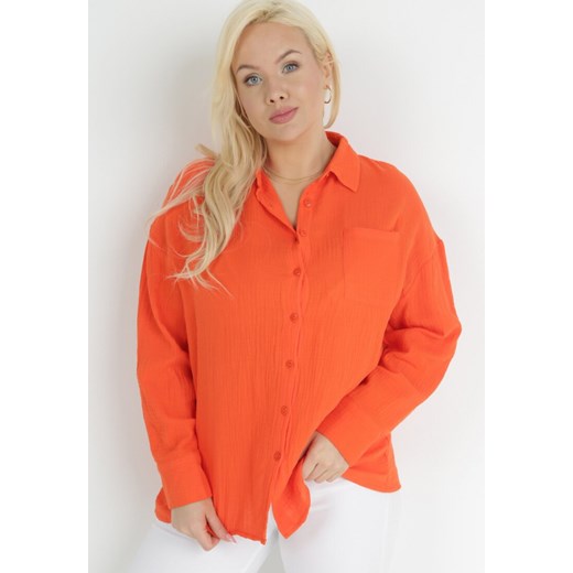 Koszula damska Born2be pomarańczowy z kołnierzykiem na wiosnę 