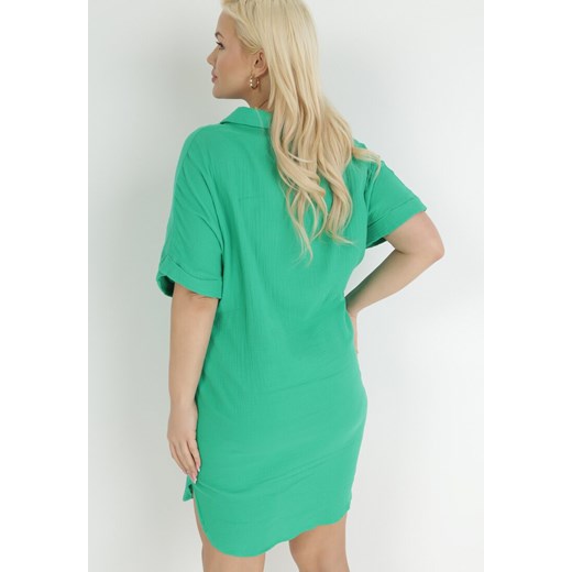 Zielona Bawełniana Sukienka Pudełkowa z Kołnierzykiem Aillia 4XL promocja Born2be Odzież
