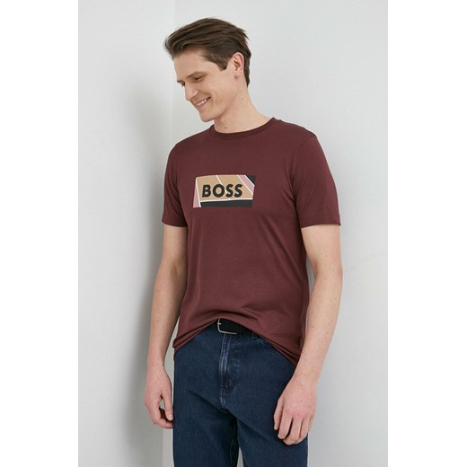 BOSS t-shirt bawełniany kolor bordowy z nadrukiem ze sklepu ANSWEAR.com w kategorii T-shirty męskie - zdjęcie 151053839