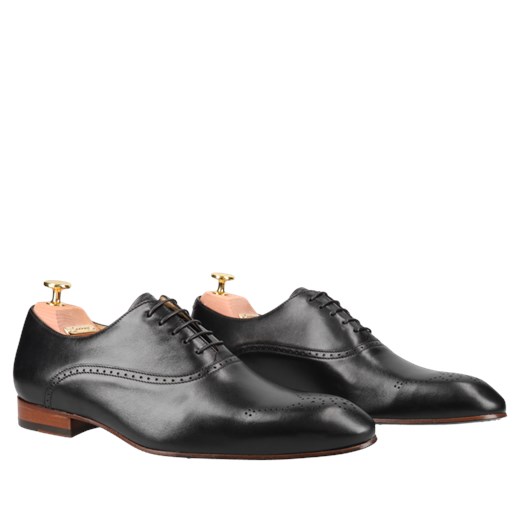 Luksusowe, czarne buty męskie skórzane Kevin Gold Collection, Konopka Shoes Conhpol 40 Konopka Shoes