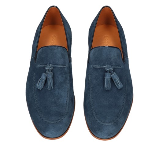 Granatowe loafersy męskie Hugo z welurowej skóry, Konopka Shoes Conhpol 43 Konopka Shoes