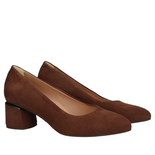 Brązowe czółenka Conhpol na obcasie z niskim obcasem eleganckie 