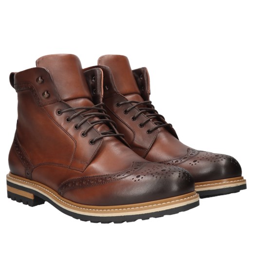 Brązowe, skórzane trzewiki męskie Olivier, Konopka Shoes Conhpol 45 promocyjna cena Konopka Shoes