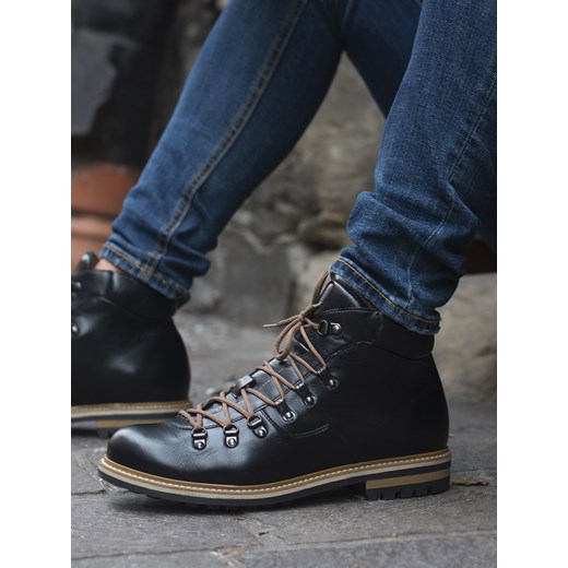 Czarne trzewiki męskie skórzane Olivier, Konopka Shoes Conhpol 40 Konopka Shoes wyprzedaż