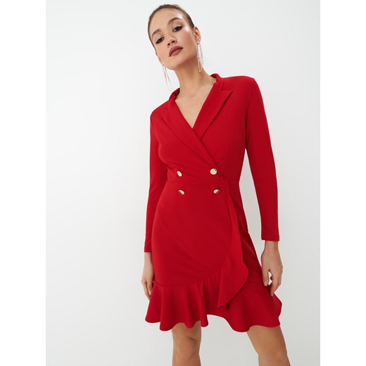 Sukienka Mohito letnia kopertowa czerwona mini z długim rękawem