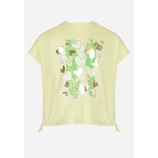 Żółta Koszulka z Nadrukiem i Sznurkiem na Dole Hamia ze sklepu Born2be Odzież w kategorii Bluzki dziewczęce - zdjęcie 151072667