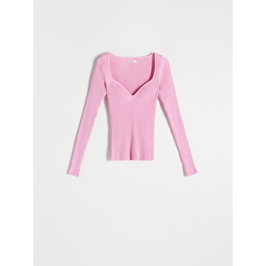 Reserved - Bluzka z dekoltem w serce - Różowy Reserved L Reserved