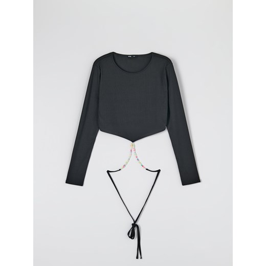 Sinsay - Crop top z wiązaniem - Czarny Sinsay XXS Sinsay