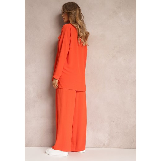 Pomarańczowy 2-częsciowy Komplet Casual z Szerokimi Spodniami i Koszulą Oversize Renee M okazyjna cena Renee odzież