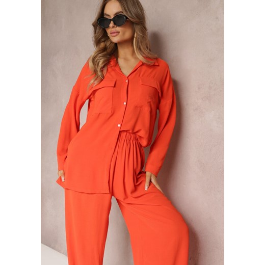 Pomarańczowy 2-częsciowy Komplet Casual z Szerokimi Spodniami i Koszulą Oversize Renee S okazyjna cena Renee odzież